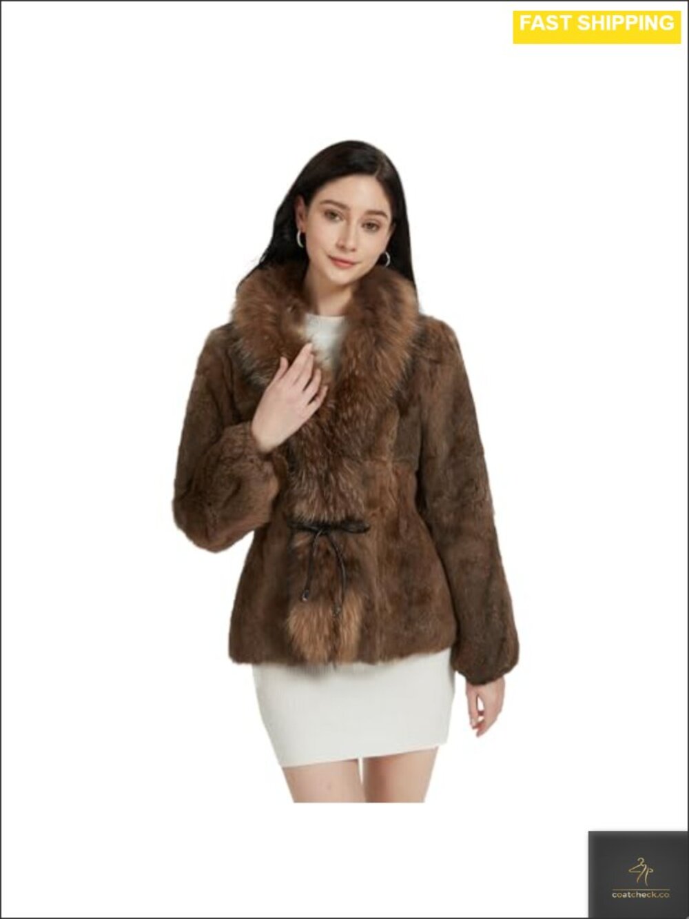 Genuine Rabbit Fur Coat Fuzzy Warm Winter Outerwear